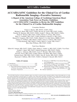 ACC/AHA/ASNC Guidelines for the Clinical Use of Cardiac Radionuclide Imaging—Executive Summary