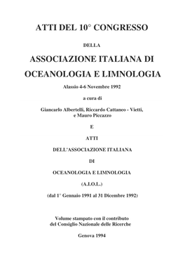 Atti Del 10° Congresso Associazione Italiana