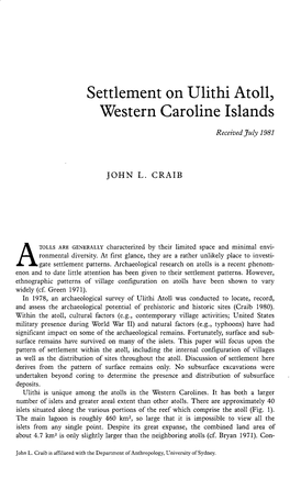 Settlement on Ulithi Atoll, Western Caroline Islal1ds