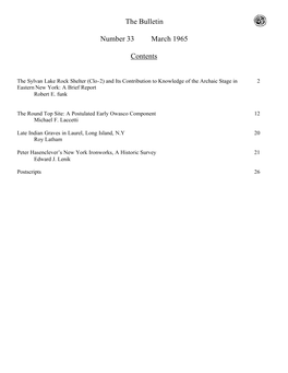 The Sylvan Lake Rock Shelter (Clo-2) and Its Contribution to Knowledge of the Archaic Stage in 2 Eastern New York: a Brief Report Robert E