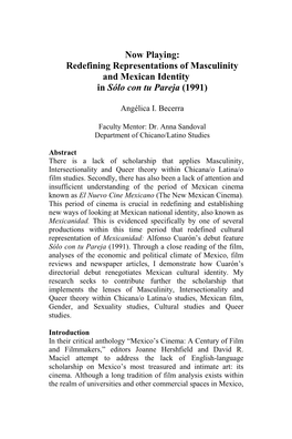 Now Playing: Redefining Representations of Masculinity and Mexican Identity in Sólo Con Tu Pareja (1991)