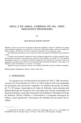 ORCA 2 Ameal, CAIRREGAL DO Sal, Viseu: RESULTADOS P~IEUMINAR!:S