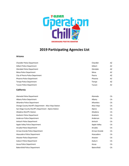 2019 Operation Chill Participating Agencies