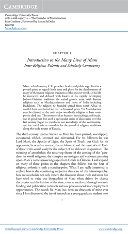 Introduction to the Many Lives of Mani Inter-Religious Polemic and Scholarly Controversy