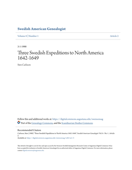 Three Swedish Expeditions to North America 1642-1649 Sten Carlsson