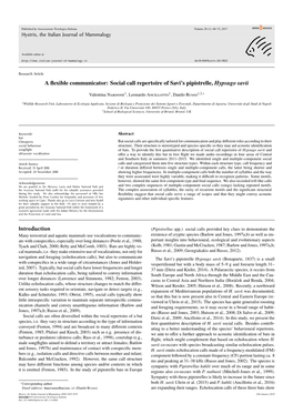 Social Call Repertoire of Savi's Pipistrelle, Hypsugo Savii