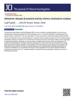 Alzheimer Disease Β-Amyloid Activity Mimics Cholesterol Oxidase