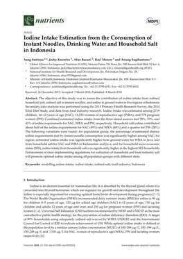 Iodine Intake Estimation from the Consumption of Instant Noodles, Drinking Water and Household Salt in Indonesia