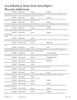 Local Railway Items from Area Papers - Prescott Subdivision 03/10/1884 Ottawa Citizen Prescott Chaudiere Station Changes