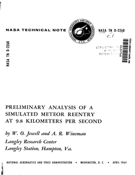 Preliminary Analysis of a Simulated Meteor Reentry at 9.8 Kilometers Per Second