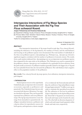 Interspecies Interactions of Fig Wasp Species and Their Association with the Fig Tree Ficus Schwarzii Koord