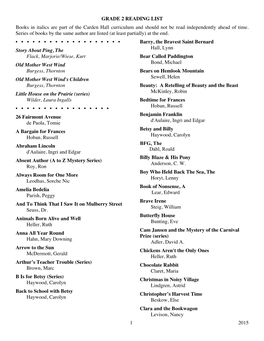 1 2015 GRADE 2 READING LIST Books in Italics Are Part of The