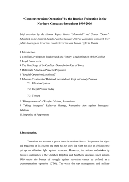 “Counterterrorism Operation” by the Russian Federation in the Northern Caucasus Throughout 1999-2006