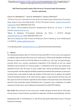 Red Wood Ants Prefer Mature Pine Forests in Variscan Granite Environments (Formica Rufa-Group)