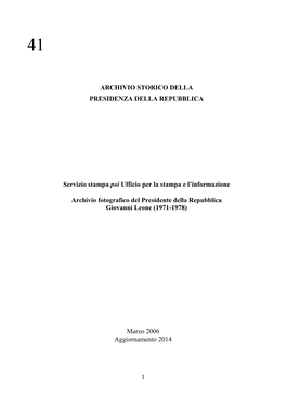 1 Archivio Storico Della Presidenza Della