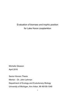 Evaluation of Biomass and Trophic Position for Lake Huron Zooplankton