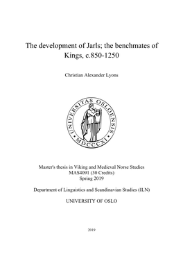 The Development of Jarls; the Benchmates of Kings, C.850-1250