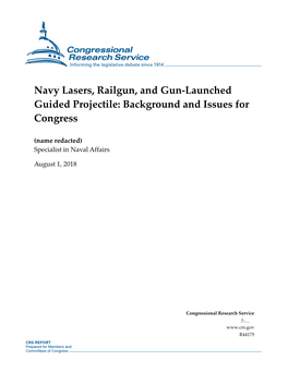 Navy Lasers, Railgun, and Gun-Launched Guided Projectile: Background and Issues for Congress