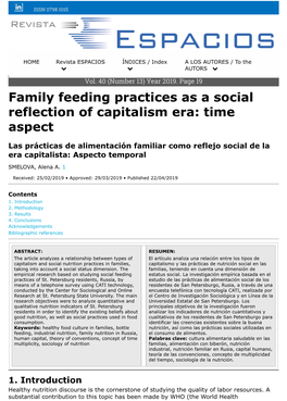 Family Feeding Practices As a Social Reflection of Capitalism Era: Time Aspect