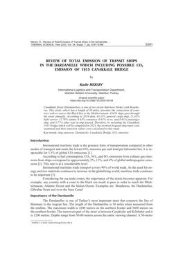 Review of Total Emission of Transit Ships in the Dardanelle