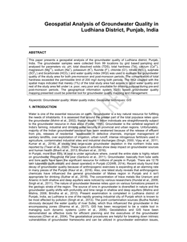 Geospatial Analysis of Groundwater Quality in Ludhiana District, Punjab, India