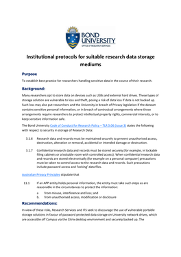 Institutional Protocols for Suitable Research Data Storage Mediums