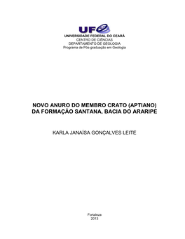 Novo Anuro Do Membro Crato (Aptiano) Da Formação Santana, Bacia Do Araripe