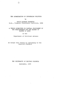 THE JAVANIZATION of INDONESIAN POLITICS by DAVID LEONARD