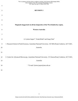 REVISION 1 Magmatic Haggertyite in Olivine Lamproites of the West