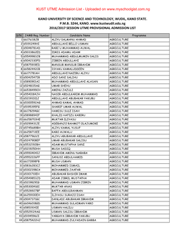 KUST UTME Admission List - Uploaded On