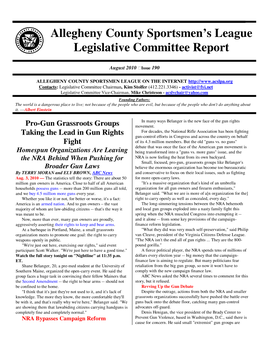 Allegheny County Sportsmen's League Legislative Committee Report