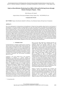 Study on Desertification Monitoring from 2000 to 2014 and Its Driving Factors Through Remote Sensing in Ningxia，China