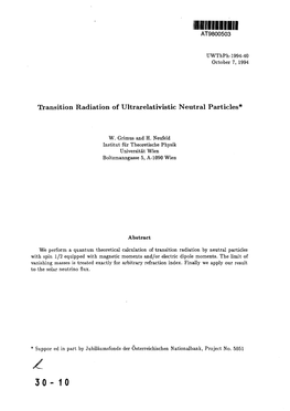 Transition Radiation of Ultrarelativistic Neutral Particles*