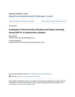 Contribution of the University of Burdwan and Kalyani University During 2000-19: a Scientometrics Analysis