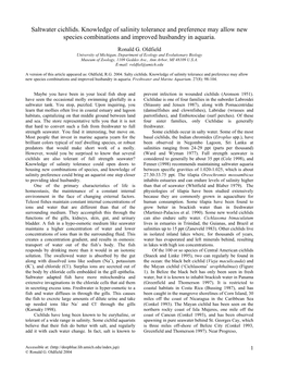 Saltwater Cichlids. Knowledge of Salinity Tolerance and Preference May Allow New Species Combinations and Improved Husbandry in Aquaria