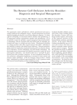 The Rotator Cuff–Deficient Arthritic Shoulder: Diagnosis and Surgical Management