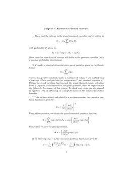 Chapter 7 Answers to Selected Exercises 1. Show That the Entropy in the Grand Canonical Ensemble Can Be Written As S , K P+ 12 P