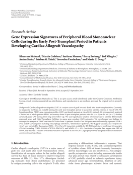 Research Article Gene Expression Signatures of Peripheral Blood