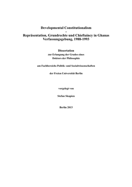Repräsentation, Grundrechte Und Chieftaincy in Ghanas Verfassungsgebung, 1988-1993
