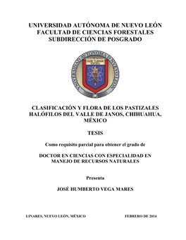 Clasificación Y Flora De Los Pastizales Halófilos Del Valle De Janos, Chihuahua, México