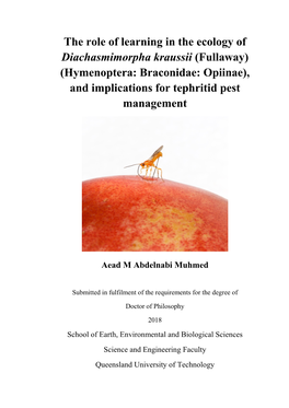 The Role of Learning in the Ecology of Diachasmimorpha Kraussii (Fullaway) (Hymenoptera: Braconidae: Opiinae), and Implications for Tephritid Pest Management