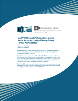 Markvcid Evaluator's Instructions Manual for the Neuropsychological Testing Battery Remote Administration