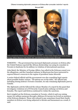 The Government Has Increased Diplomatic Pressure on Eritrea After