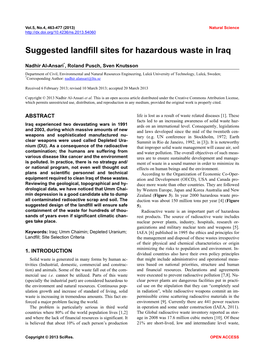 Suggested Landfill Sites for Hazardous Waste in Iraq