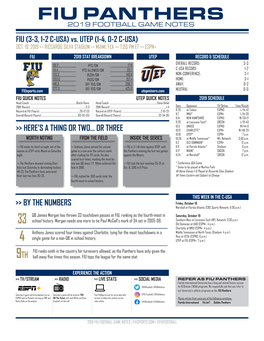 FIU PANTHERS 2019 FOOTBALL GAME NOTES FIU (3-3, 1-2 C-USA) Vs