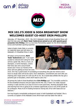 Mix 102.3'S Jodie & Soda Breakfast Show Welcomes