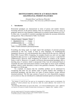 Distinguishing Speech Act Roles from Grammatial Person Features