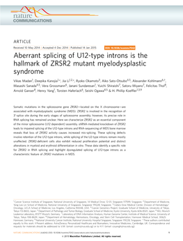 Aberrant Splicing of U12-Type Introns Is the Hallmark of ZRSR2 Mutant Myelodysplastic Syndrome