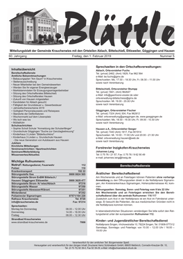 Mitteilungsblatt Der Gemeinde Krauchenwies Mit Den Ortsteilen Ablach, Bittelschieß, Ettisweiler, Göggingen Und Hausen Sprechze