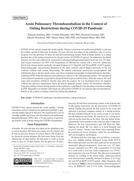 Acute Pulmonary Thromboembolism in the Context of Outing Restrictions During COVID-19 Pandemic